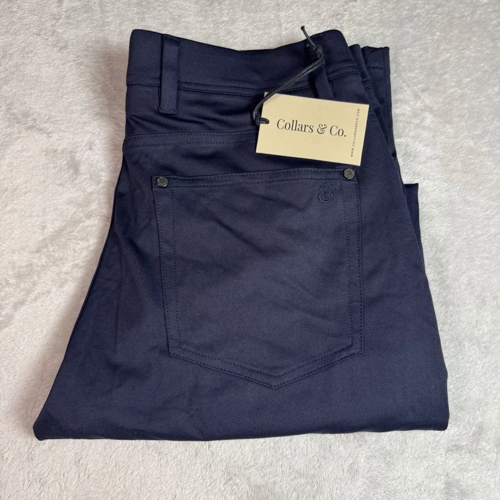 NWT Collars & Co Mens Tech Pull On Pants 32x30 Navy Blue Stretch Casual Golf